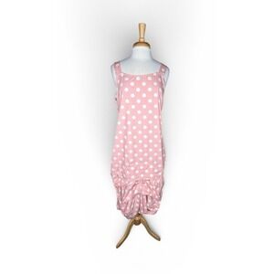 Krista Larson Pink Polka Dot Slip Dress Cotton Midi